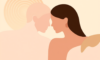 Ilustración editorial de dos figuras humanas en silueta acercándose con calidez sobre un fondo solar luminoso, evocando la reconexión íntima en pareja a través del tacto y el contacto físico no sexual